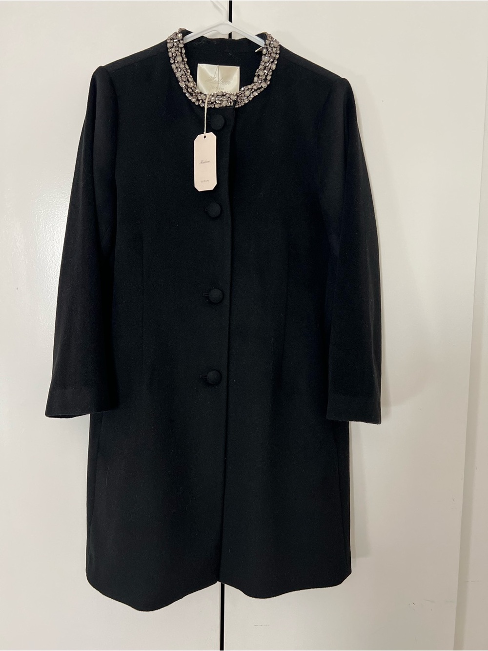 Doen Annemarie Cashmere Blend Coat Embellished Collar Coat in Black Size Large